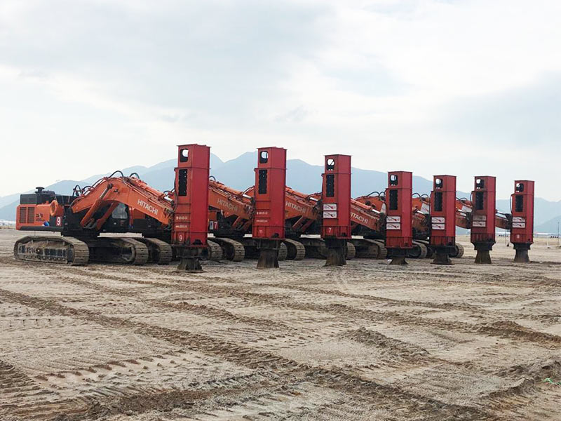 Seven Rapid Impact Compaction machines on display